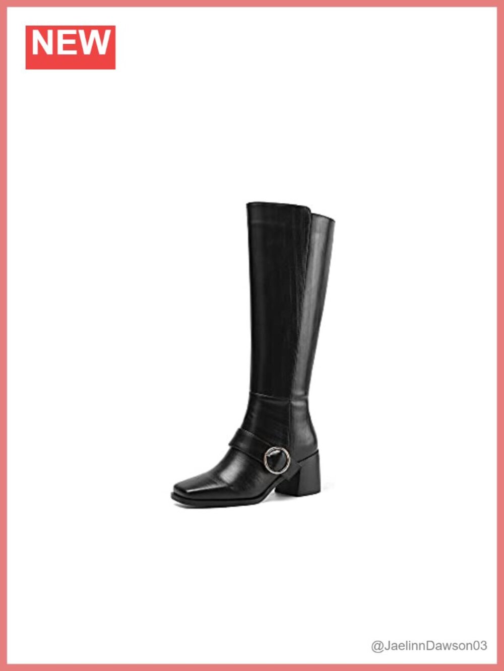 Handmade Genuine Leather Knee High Boots Chunky Heel Buckle Zip Up